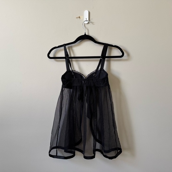Victoria’s Secret black sheer mesh babydoll lingerie floral rhinestone bra - Picture 4 of 5